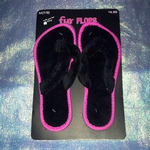6/$15 Fuzzy Pink & Black Spa Flip Flops